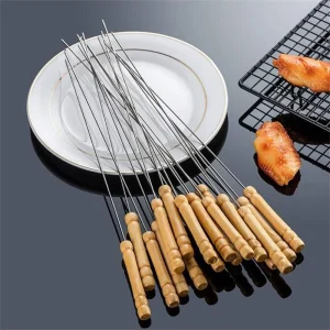 High-Quality BBQ Wooden Handle Skewers – Set of 12 pcs.