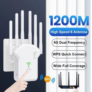 1200Mbps Wireless WiFi Router Dual-Band 2.4G 5G WiFi Extender 6 Antenna Network Amplifier WPS WiFi Signal
