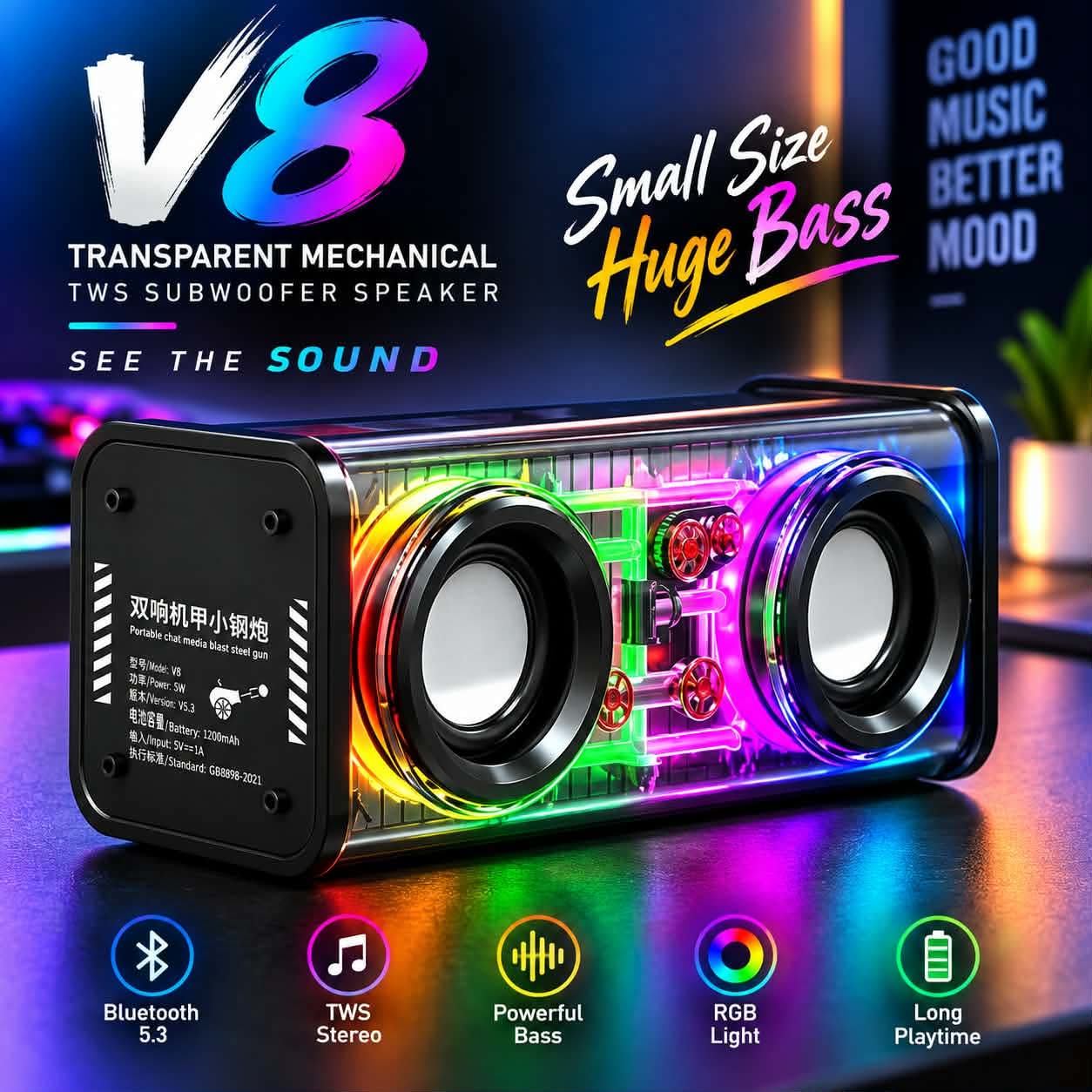 V8 Transparent Mechanical TWS Wireless