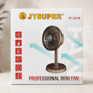 JYSUPER JY-2218 Rechargeable Mini Table Fan 12.5 Inch – 4000mAh Battery, 3 Speed, USB Type-C & Type-B Charging-জয়সুপার জে ওয়াই ২২১৮ রিচার্জেবল মিনি টেবিল ফ্যান