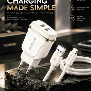 ⚡ FONENG 2-Port USB চার্জার + Type-C কেবল